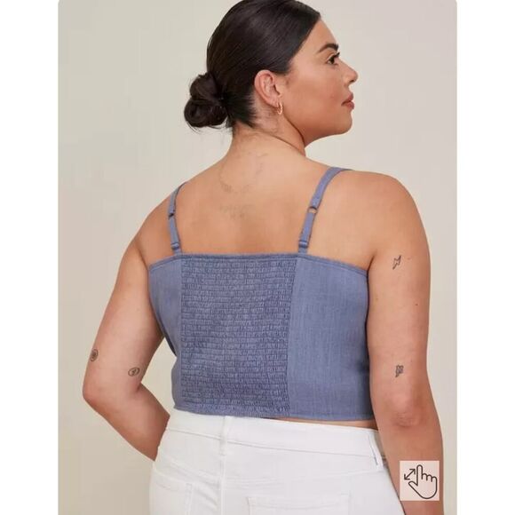 Torrid Linen Blend Button-Front Crop Tank sz 1 - Picture 2 of 11